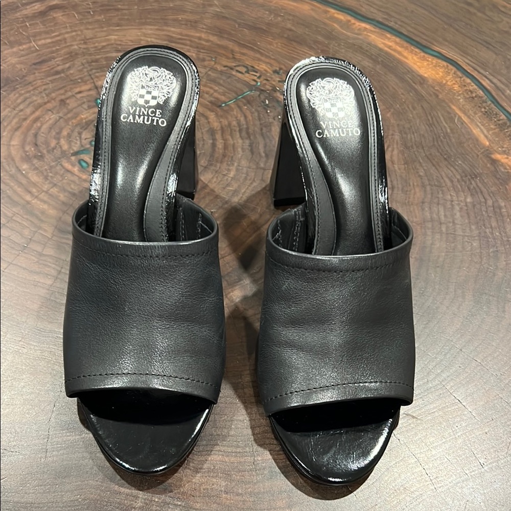 Vince Camuto Black Mules with Open Toe and Block Heel- New /never worn! Size 8.5